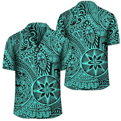 Hawaii Shirt Polynesian Hawaiian Style Tribal Tattoo Turquoise Hawaiian, Hawaiian Shirt Gift, Christmas Gift