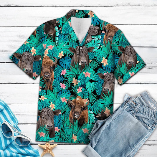 Bison Behind Tropical Flower Pattern Hawaiian Shirt, Hawaiian For Gift
