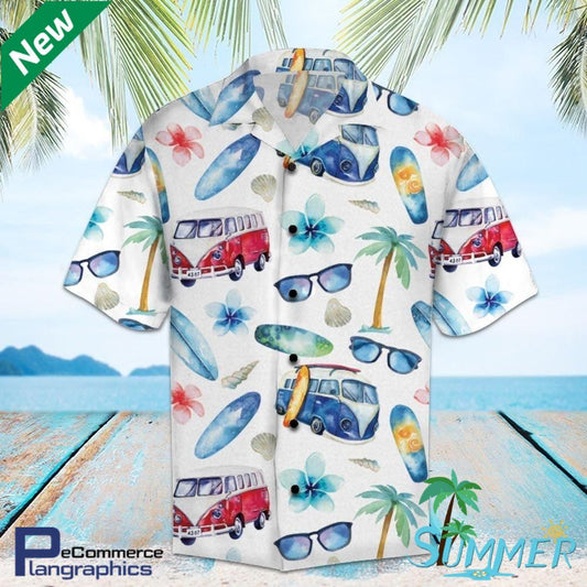 Bus Hippie Aop Léine Aloha Haváíais Léine Ghearr Trá Haváíais Shorts Shorts, Bronntanais Léine Haváíais, Bronntanas Nollag