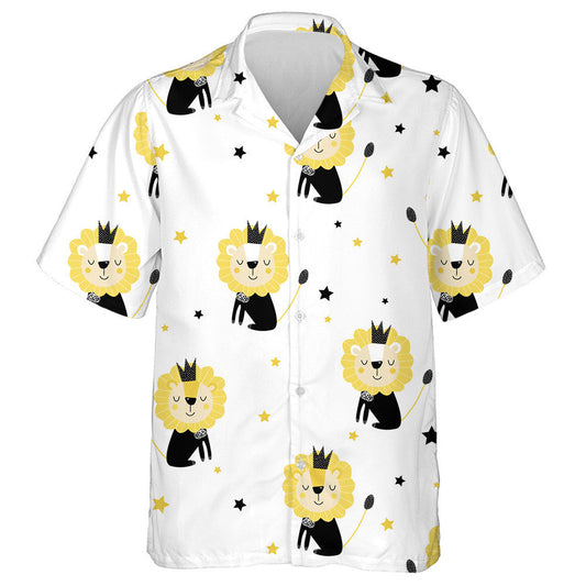Black And Yellow Happy Lions And Stars Hawaiian Shirt, Hawaiian Shirt Gift, Christmas Gift