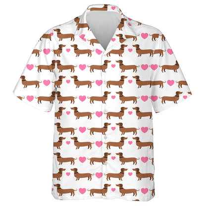 Love Day Couple Dachshund With Pink Hearts Hawaiian Shirt, Hawaiian Shirt Gift, Christmas Gift