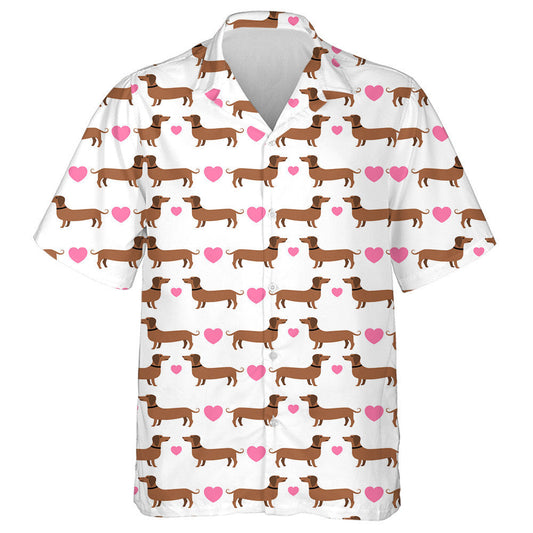 Love Day Couple Dachshund With Pink Hearts Hawaiian Shirt, Hawaiian Shirt Gift, Christmas Gift