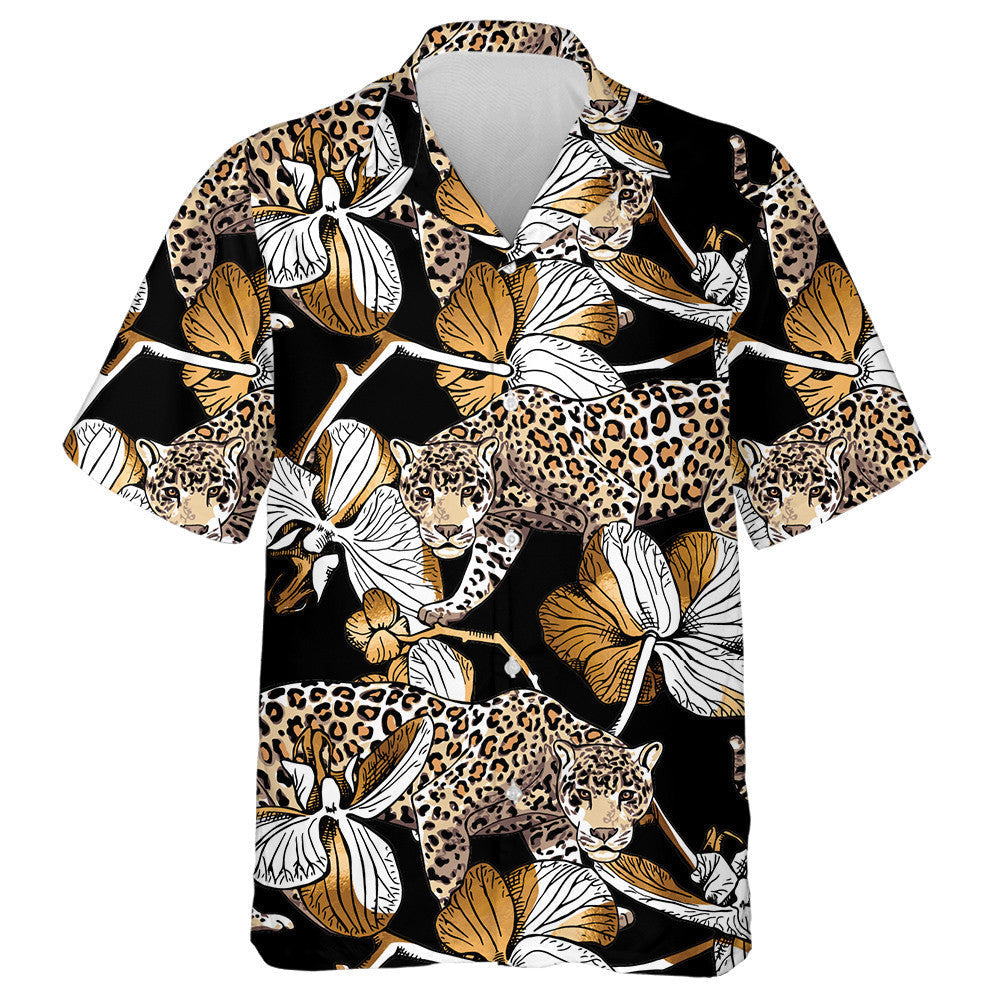 Tropical Leopard Animal And Lily Flowers Hawaiian Shirt,Hawaiian Shirt Gift, Christmas Gift
