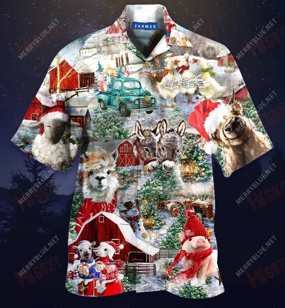 An Nollaig ar an bhFeirm Léine Gearr Haváís Samhraidh T Léinte haváís Léinte Seanré Haváíais Léinte Greannmhar Haváise, Bronntanas Léine Haváís, Bronntanas Nollag