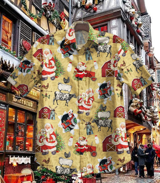 Daidí na Nollag Le Ainmhithe Feirme ar Dhearadh na Nollag Léine Haváís, Bronntanas Léine Haváíais, Bronntanas Nollag