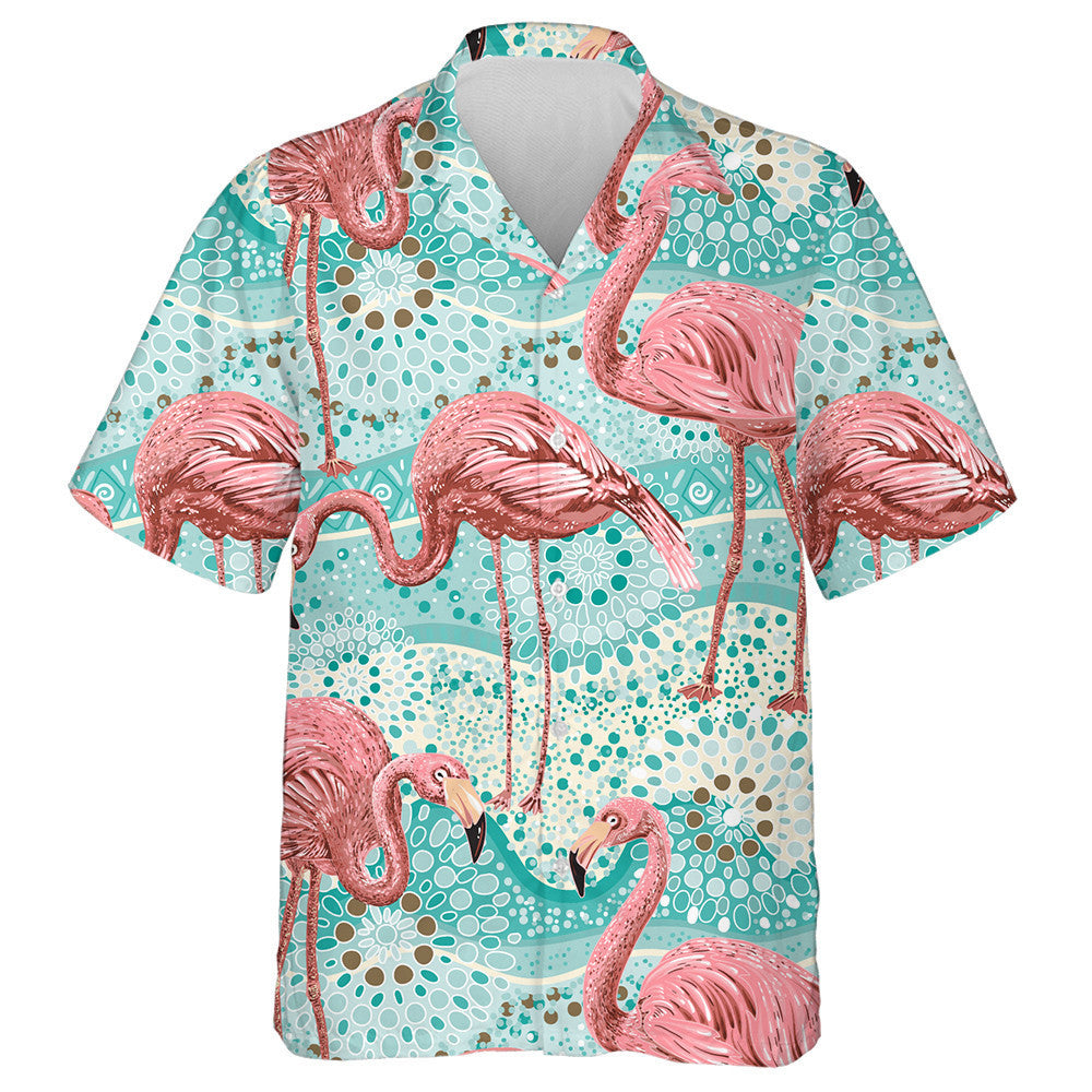 Flamingos And Tropical Plants On Vnitage Background Hawaiian Shirt, Hawaiian Shirt Gift, Christmas Gift