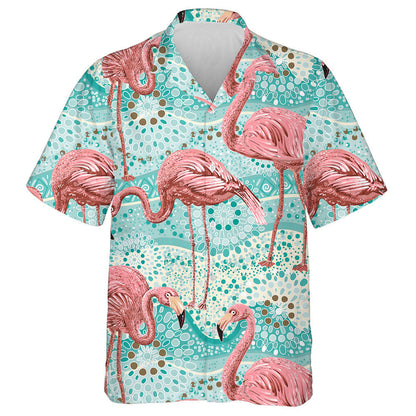 Flamingos And Tropical Plants On Vnitage Background Hawaiian Shirt, Hawaiian Shirt Gift, Christmas Gift