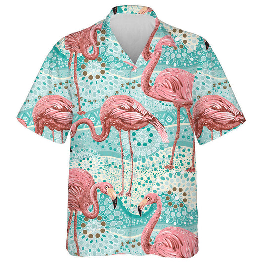 Flamingos And Tropical Plants On Vnitage Background Hawaiian Shirt, Hawaiian Shirt Gift, Christmas Gift