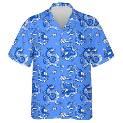 Chinese Dragon In The Sky Hand Drawn Hawaiian Shirt, Hawaiian Shirt Gift, Christmas Gift