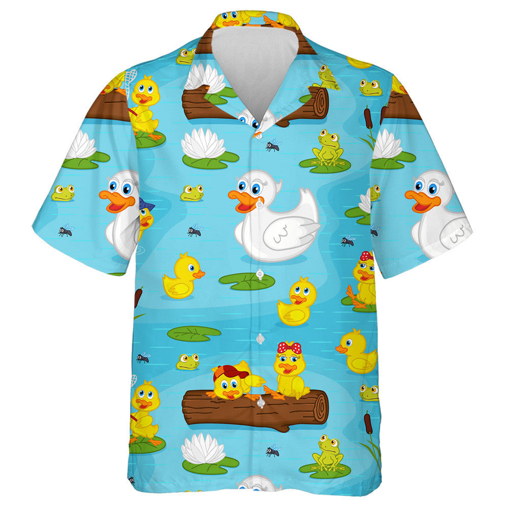 Hand Drawn Family Ducks On Lake Hawaiian Shirt, Hawaiian For Gift