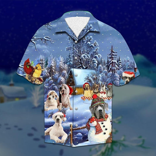 Great Dane Outside The House On Christmas Hawaiian Shirt, Hawaiian Shirt Gift, Christmas Gift