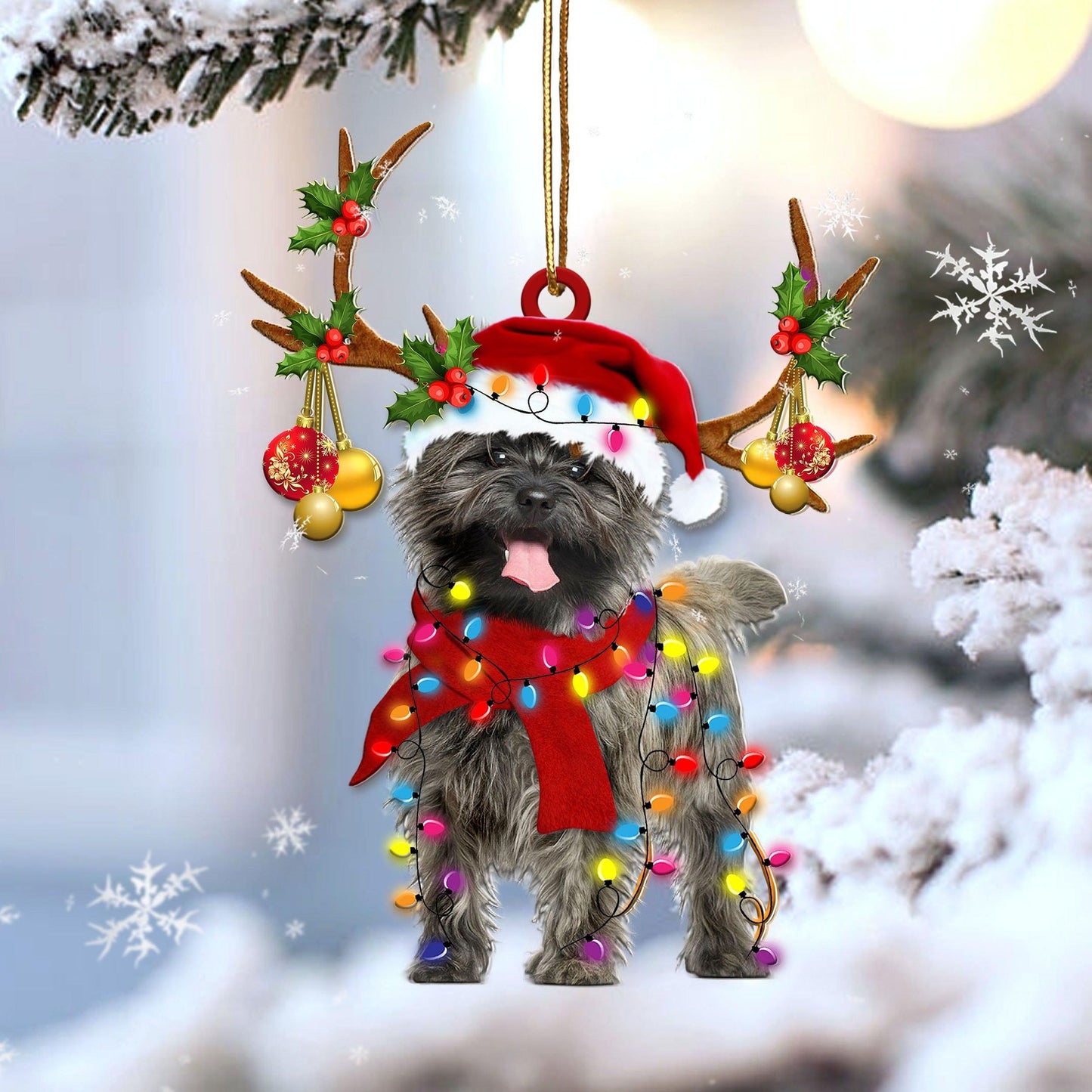 Cairn Terrier Reindeer Shape Christmas 2 sides Ornament, Happy Christmas Ornament, Christmas Gift, Christmas Decoration