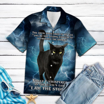 Black Cat I Am The Storm Pattern Hawaiian Shirt, Hawaiian Shirt Gift, Christmas Gift