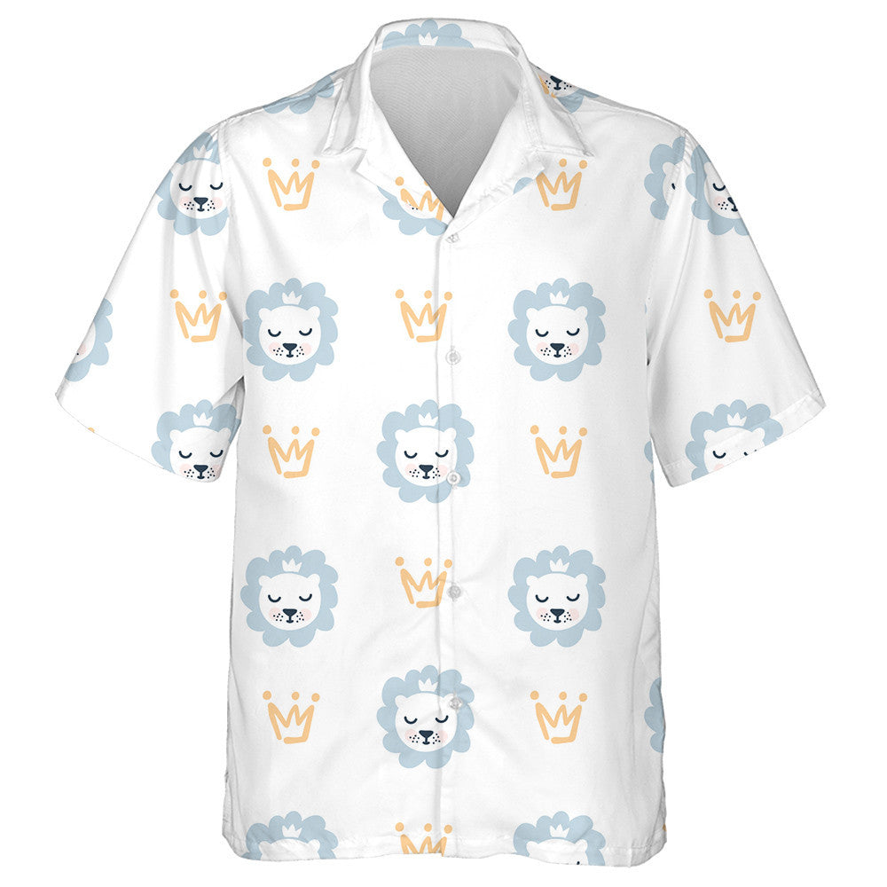 Blue Sleeping Lion Head And Yellow Crown Hawaiian Shirt, Hawaiian Shirt Gift, Christmas Gift
