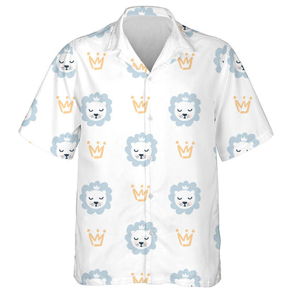 Blue Sleeping Lion Head And Yellow Crown Hawaiian Shirt, Hawaiian Shirt Gift, Christmas Gift