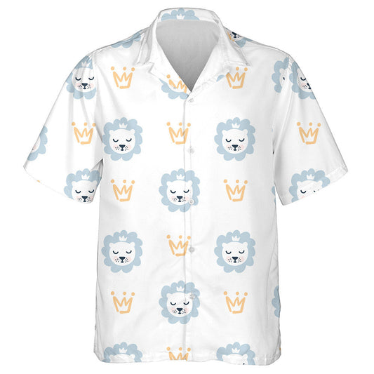 Blue Sleeping Lion Head And Yellow Crown Hawaiian Shirt, Hawaiian Shirt Gift, Christmas Gift