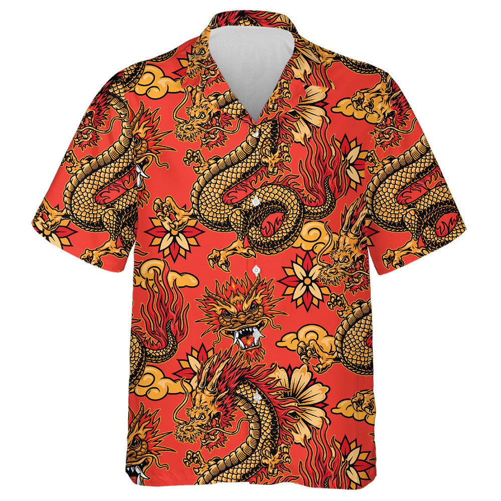 Fantasy Dragons Bláthanna Maisiúla Agus Scamaill Ar Léine Dearg Haváís, Bronntanas Léine Haváís, Bronntanas Nollag