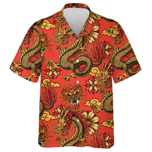 Fantasy Dragons Bláthanna Maisiúla Agus Scamaill Ar Léine Dearg Haváís, Bronntanas Léine Haváís, Bronntanas Nollag