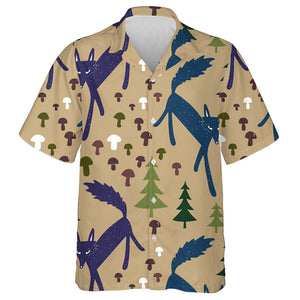 Wolf Spruces And Mushrooms In Cartoon Style Hawaiian Shirt, Hawaiian Shirt Gift, Christmas Gift