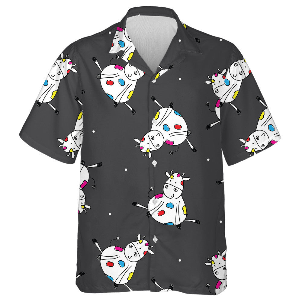 Cartoon Character Colorful Cow Doodle Style Hawaiian Shirt, Hawaiian Shirt Gift, Christmas Gift