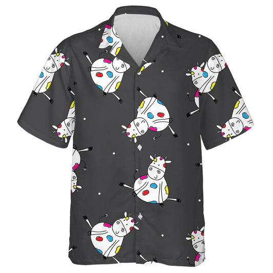 Cartoon Character Colorful Cow Doodle Style Hawaiian Shirt, Hawaiian Shirt Gift, Christmas Gift
