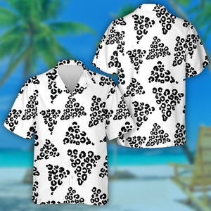 Wild African Leopard With Triangles Black And White Hawaiian Shirt, Hawaiian Shirt Gift, Christmas Gift