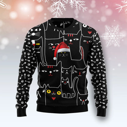 Black Cat With Noel Hat unisex womens & mens, couples matching, friends, funny family ugly christmas holiday sweater gifts