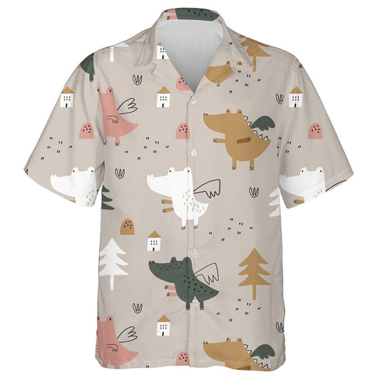 Dragons Babaí gleoite Ar Chúlra Beige Léine Haváís, Bronntanas Léine Haváí, Bronntanas Nollag