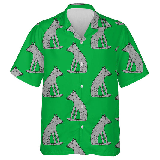 Cartoon Doodle Linear Wolf Sitting Isolated Hawaiian Shirt, Hawaiian Shirt Gift, Christmas Gift