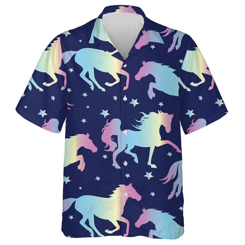 Holographic Magic Silhouette Horses With Star Hawaiian Shirt, Hawaiian Shirt Gift, Christmas Gift