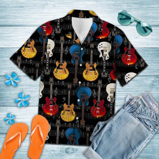 Léine Aloha Ceol Giotár Haváíais Aloha Shirt Shorts Haváís Trá Muinchille Gearr, Bronntanas Nollag