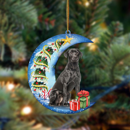 Black Labrador Sit On The Blue Moon-Two Sided Christmas Plastic Hanging Ornament, Christmas Ornament Gift, Christmas Gift, Christmas Decoration