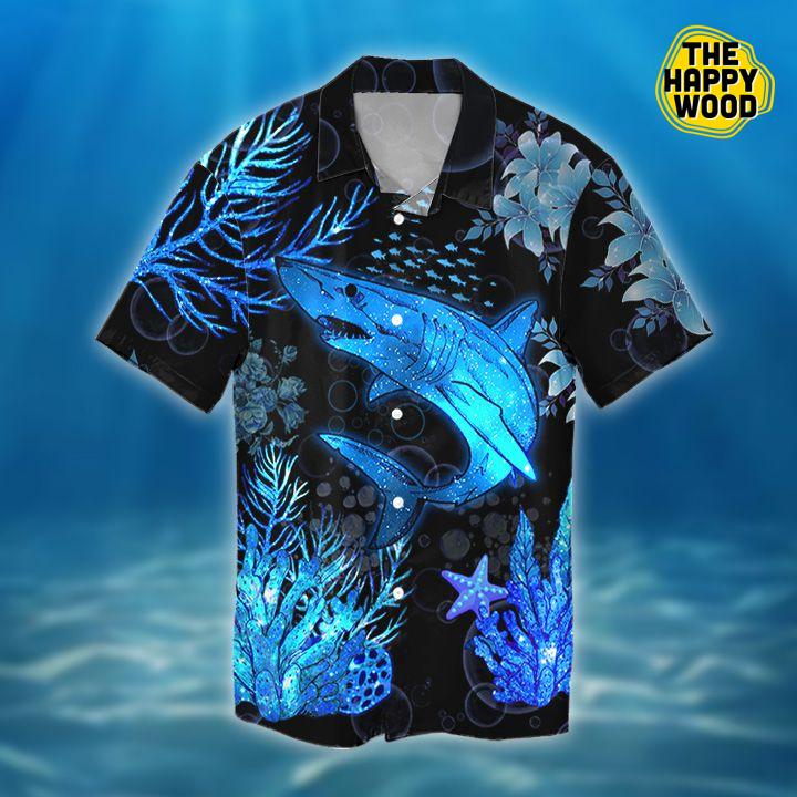 Blue Shark Hawaiian Hawaii Shirt,Hawaiian Shirt Gift, Christmas Gift