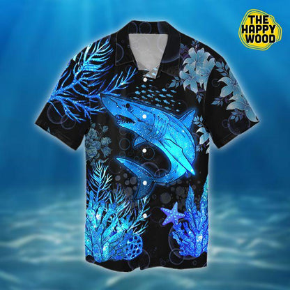 Blue Shark Hawaiian Hawaii Shirt,Hawaiian Shirt Gift, Christmas Gift