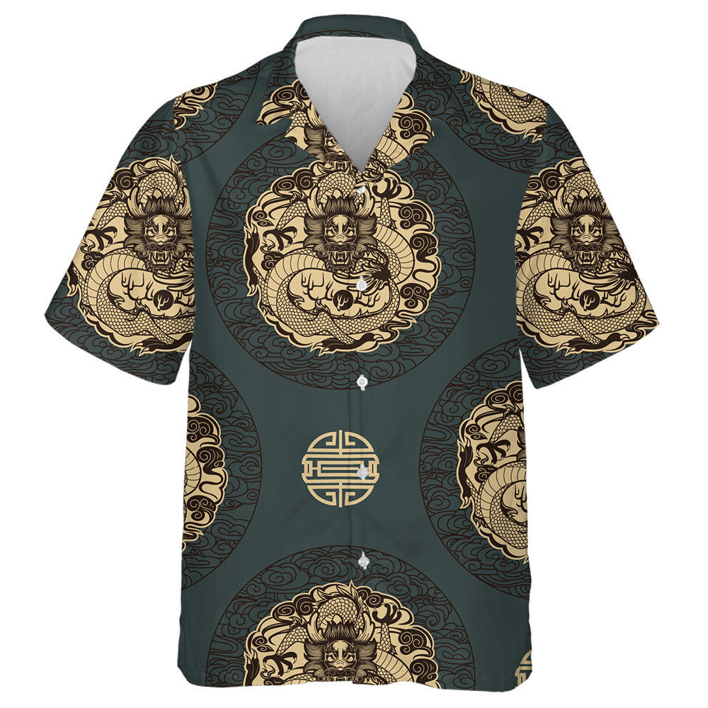Black Dragon In Circle Background Chinese Style Hawaiian Shirt, Hawaiian Shirt Gift, Christmas Gift