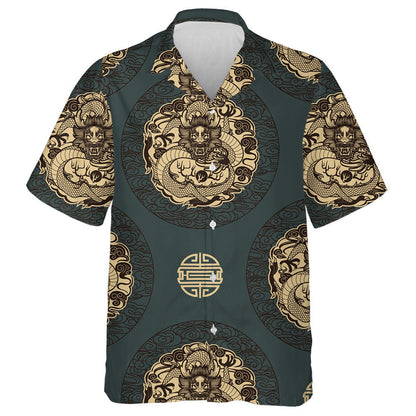 Black Dragon In Circle Background Chinese Style Hawaiian Shirt, Hawaiian Shirt Gift, Christmas Gift