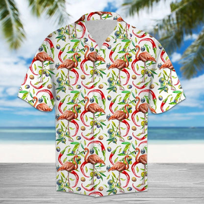 Messy Chili Peppers And Flamingo Pattern Hawaiian Shirt,Hawaiian Shirt Gift, Christmas Gift
