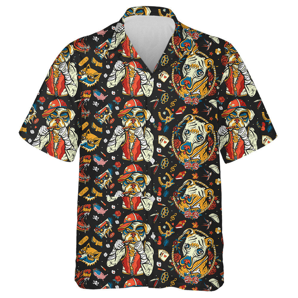 Stíl Tatú Sean Scoile Boscaí Coireachta Cartún Léine Bulldog Haváís, Bronntanas Léine Haváís, Bronntanas Nollag