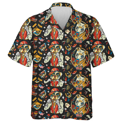 Stíl Tatú Sean Scoile Boscaí Coireachta Cartún Léine Bulldog Haváís, Bronntanas Léine Haváís, Bronntanas Nollag