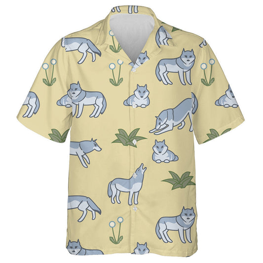 Cute Baby Wolf And Dandelion On Yellow Hawaiian Shirt, Hawaiian Shirt Gift, Christmas Gift
