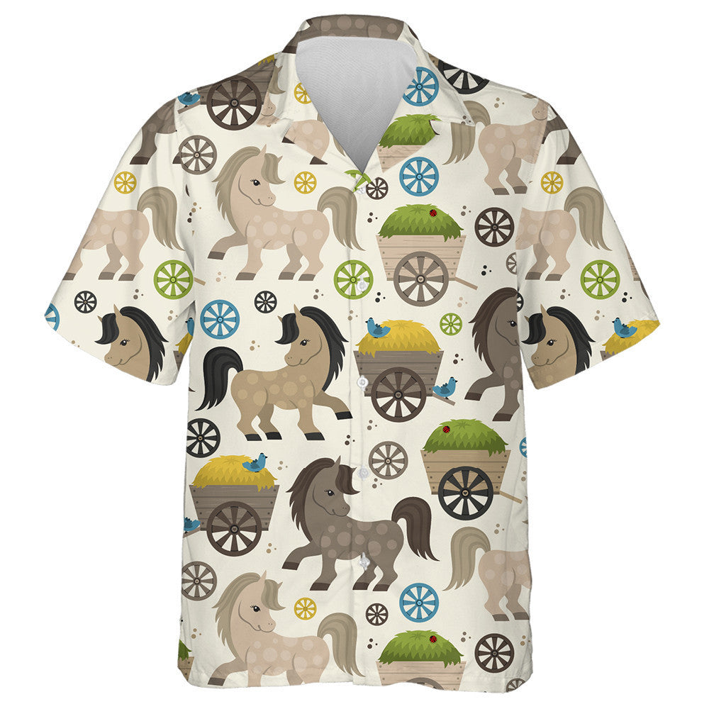 Small Horses And Cart With Hay Hawaiian Shirt,Hawaiian Shirt Gift, Christmas Gift