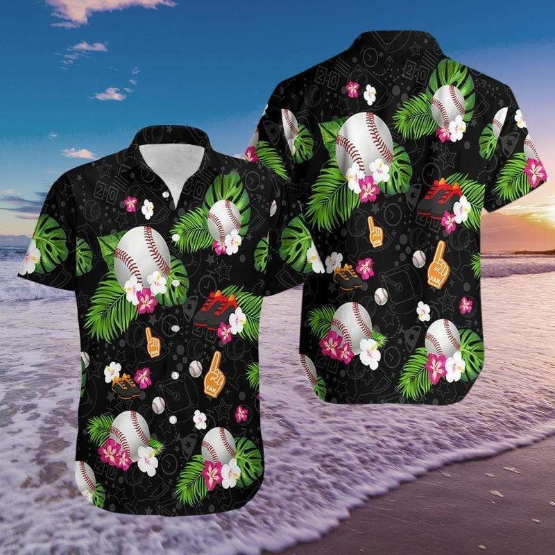 Hawaiian Aloha Baseball On Black Hawaiian Shirt, Hawaiian For Gift
