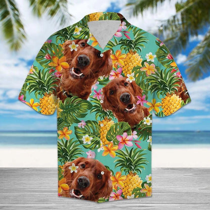 Irish Setter With Plumeria And Pineapples Design Hawaiian Shirt, Hawaiian Shirt Gift, Christmas Gift