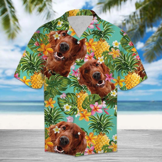 Irish Setter With Plumeria And Pineapples Design Hawaiian Shirt, Hawaiian Shirt Gift, Christmas Gift
