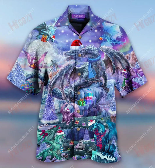 Look At Fantasy Dragon In Christmas Holiday Short Hawaiian Shirt Vacation Hawaiian T Shirts Best Hawaiian Shirts Crazy Shirts Hawaii, Hawaiian Shirt Gift, Christmas Gift