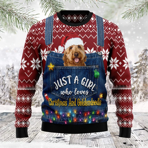 Just A Girl Who Loves Christmas And Goldendoodle Ugly Christmas Sweater, Christmas Ugly Sweater,Christmas Gift,Gift Christmas 2022