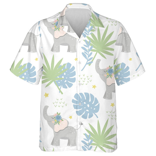 Baby Elephants In The Jungle With Tropical Leaves Hawaiian Shirt, Hawaiian Shirt Gift, Christmas Gift