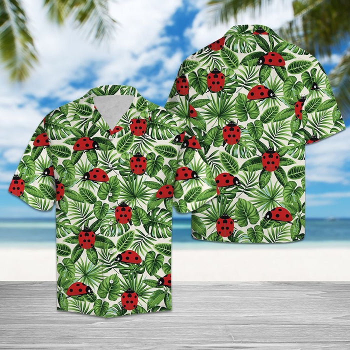 Awesome Ladybug With Different Plants Pattern Hawaiian Shirt, Hawaiian For Gift