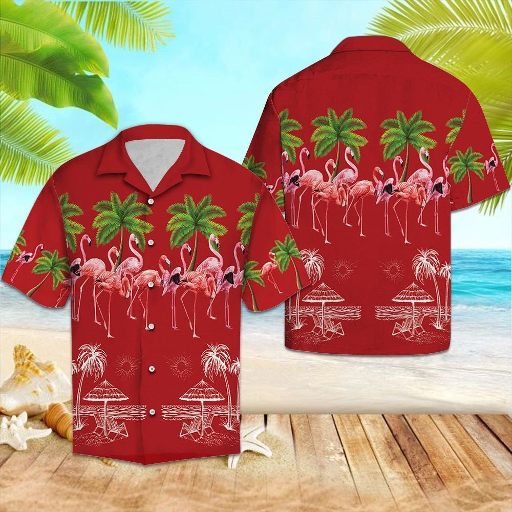 Flamingo In Santa Hat On Christmas Holiday Hawaiian Shirt, Hawaiian Shirt Gift, Christmas Gift