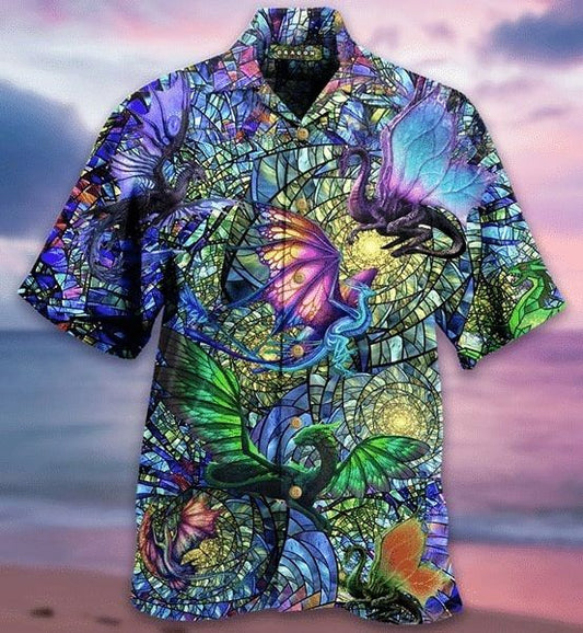 Dragon Crystal Hawaiian Aloha Shirt Unisex Shorts Sleeve Colorful  Hawaiian Shorts Beach Short Sleeve_Hawaiian Shirt Gift, Christmas Gift
